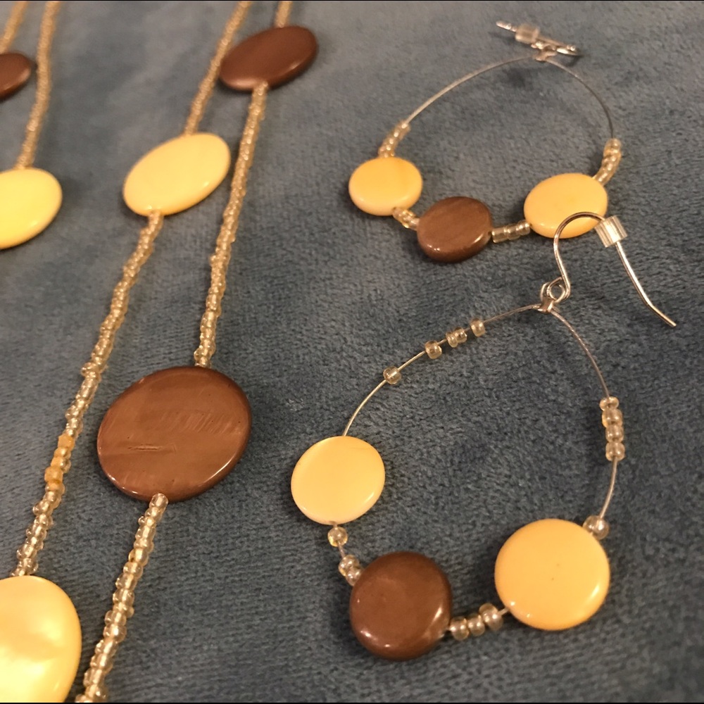Brown & Cream Necklace & Earrings